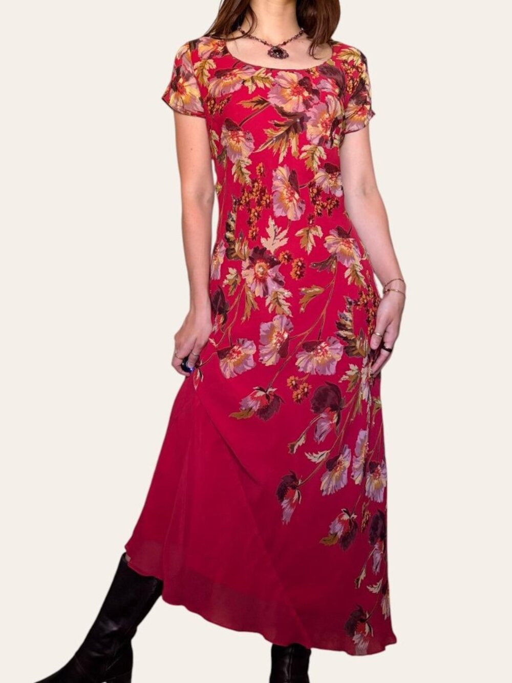 90s vintage Paradise New York hot pink sequin beaded floral chiffon fairy dress - Picture 4 of 8